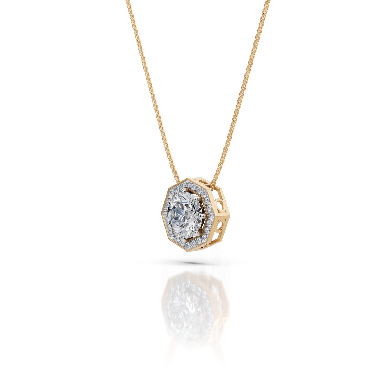 Eternal Glow Round Lab-Grown Diamond Halo Pendant in yellow gold