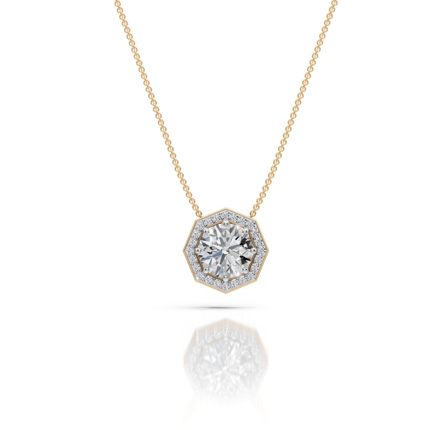 Eternal Glow Round Lab-Grown Diamond Halo Pendant in yellow gold