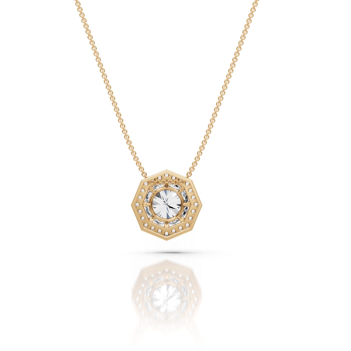 Eternal Glow Round Lab-Grown Diamond Halo Pendant in yellow gold