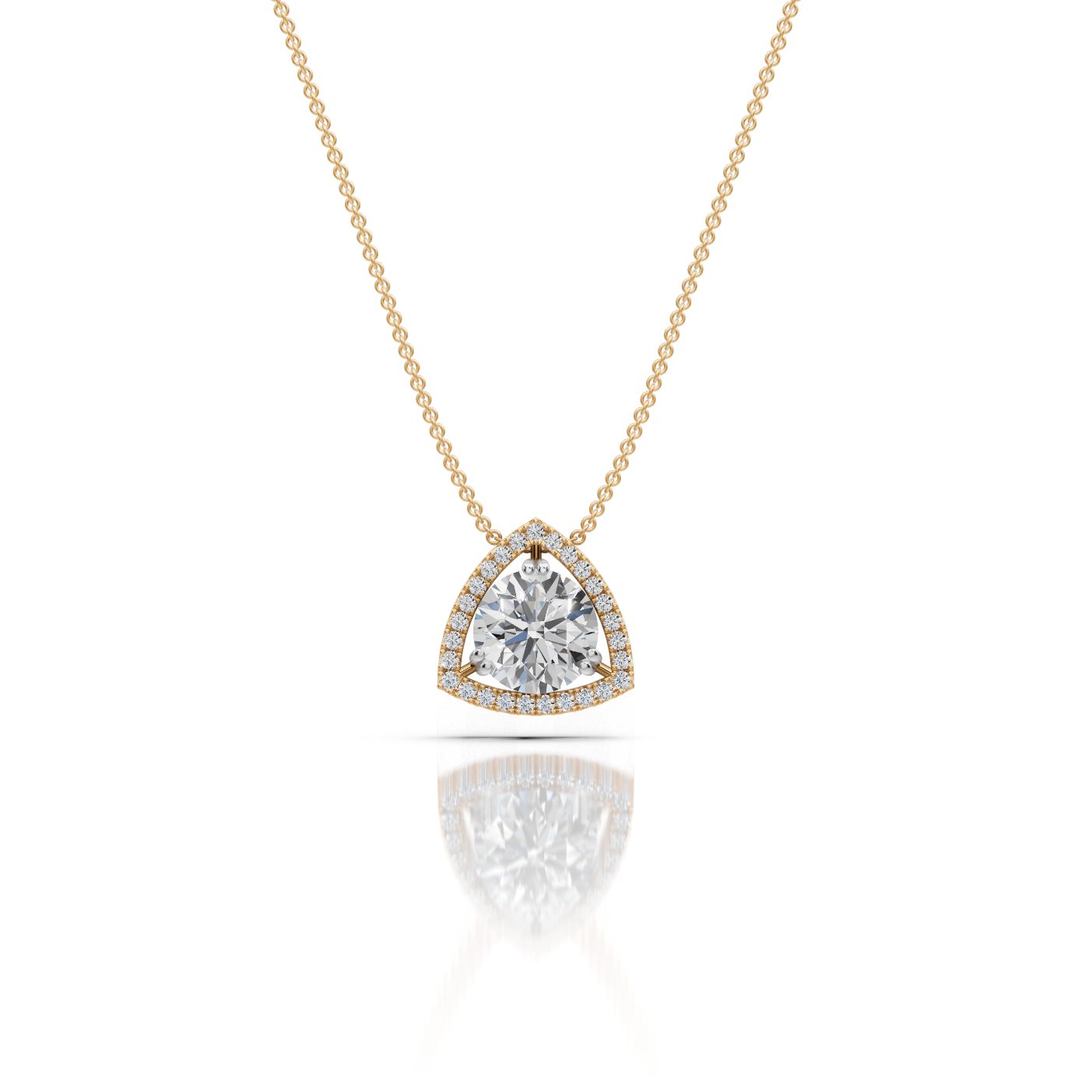 Timeless Dew Round Lab-Grown Diamond Halo Pendant in yellow gold