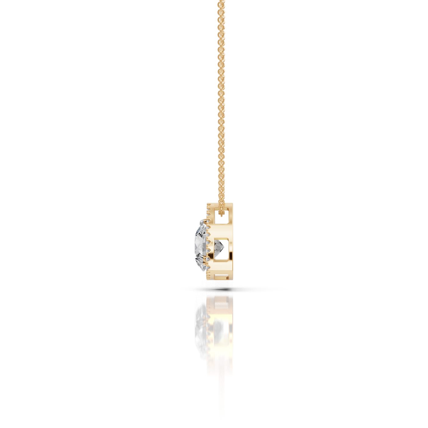 Timeless Dew Round Lab-Grown Diamond Halo Pendant in yellow gold