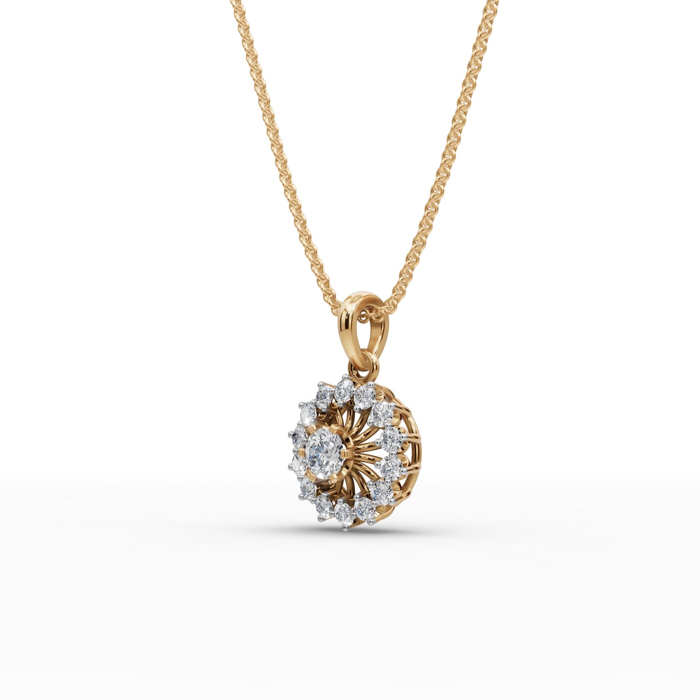 Pristine Muse Sunburst Lab-Grown Diamond Pendant in yellow gold