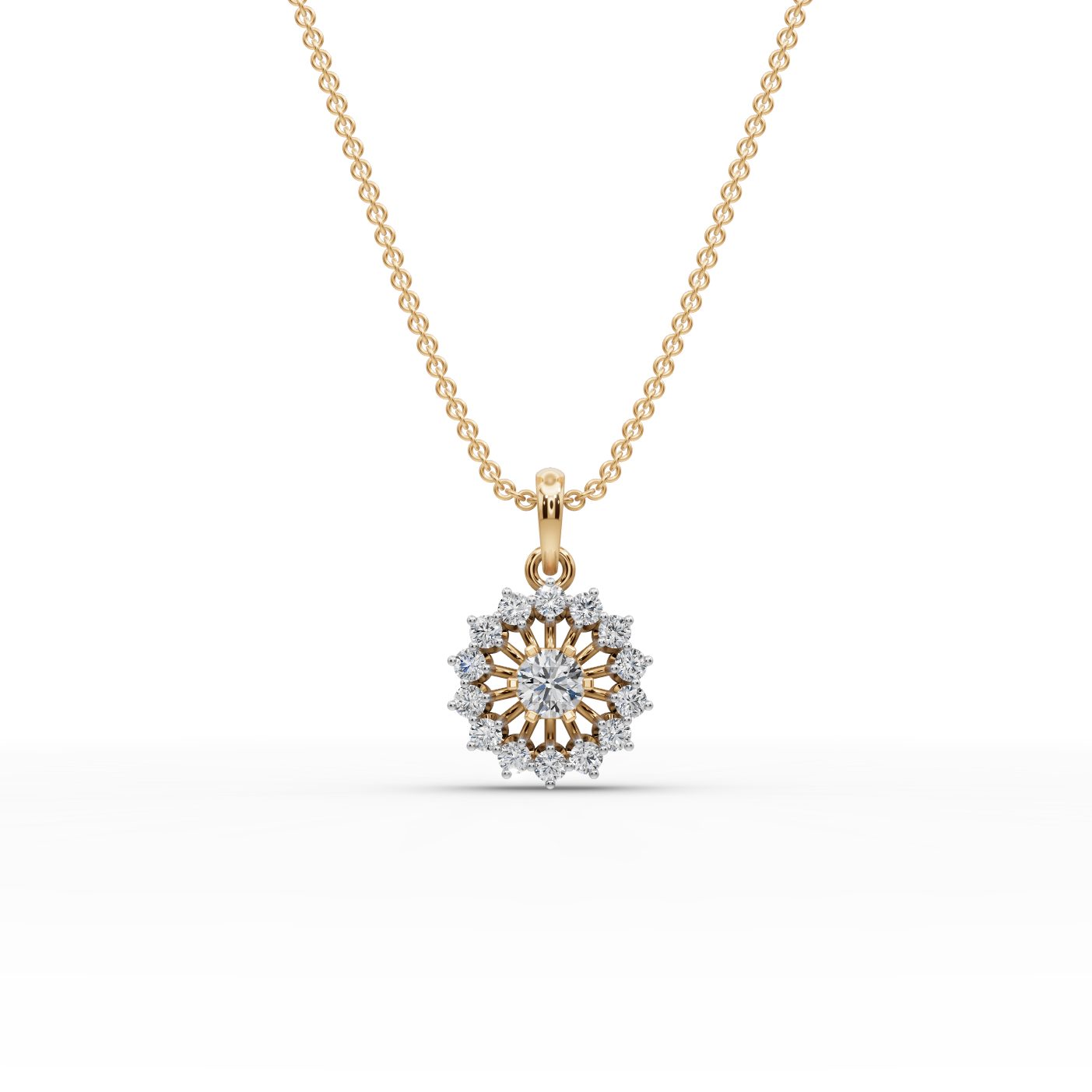 Pristine Muse Sunburst Lab-Grown Diamond Pendant in yellow gold
