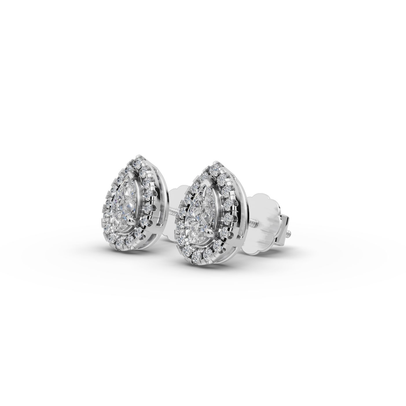 Midnight Trail Pear Halo Stud Lab-Grown Diamond Silver Earring in silver