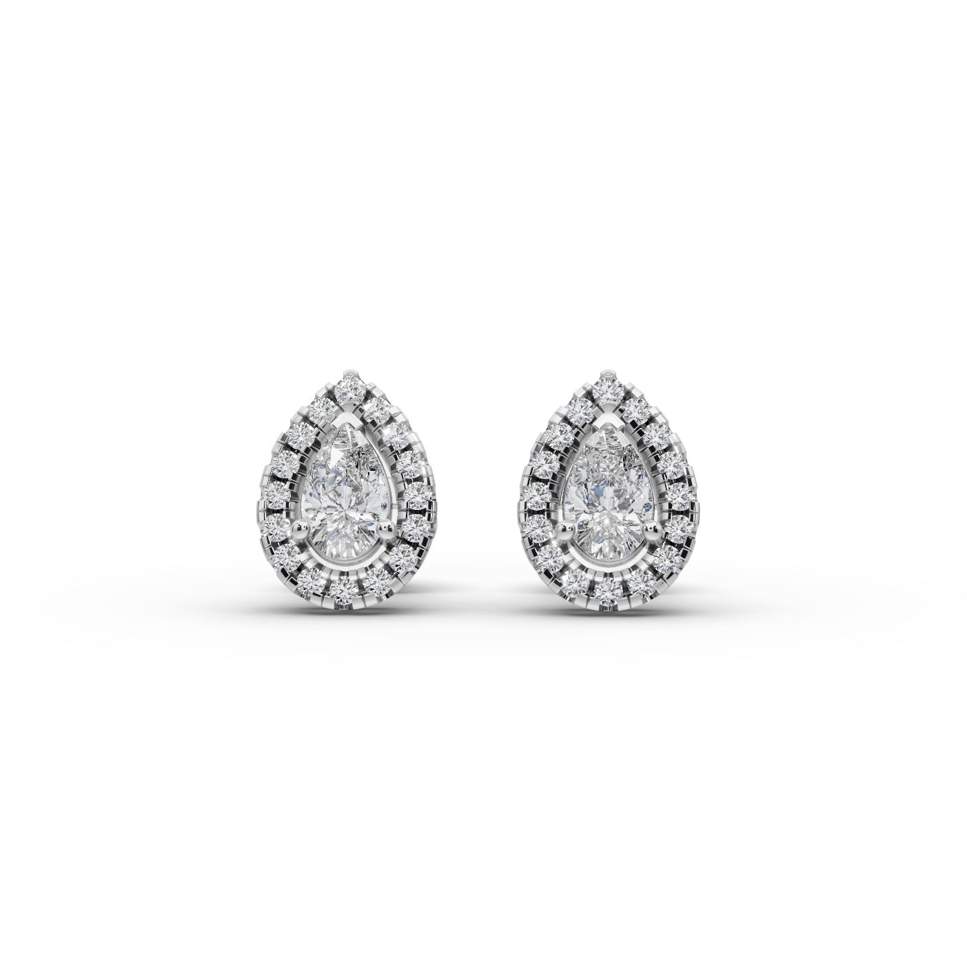 Midnight Trail Pear Halo Stud Lab-Grown Diamond Silver Earring in silver, set with lab-grown diamonds