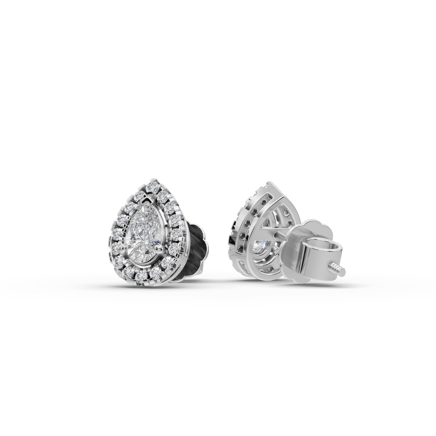 Midnight Trail Pear Halo Stud Lab-Grown Diamond Silver Earring in silver