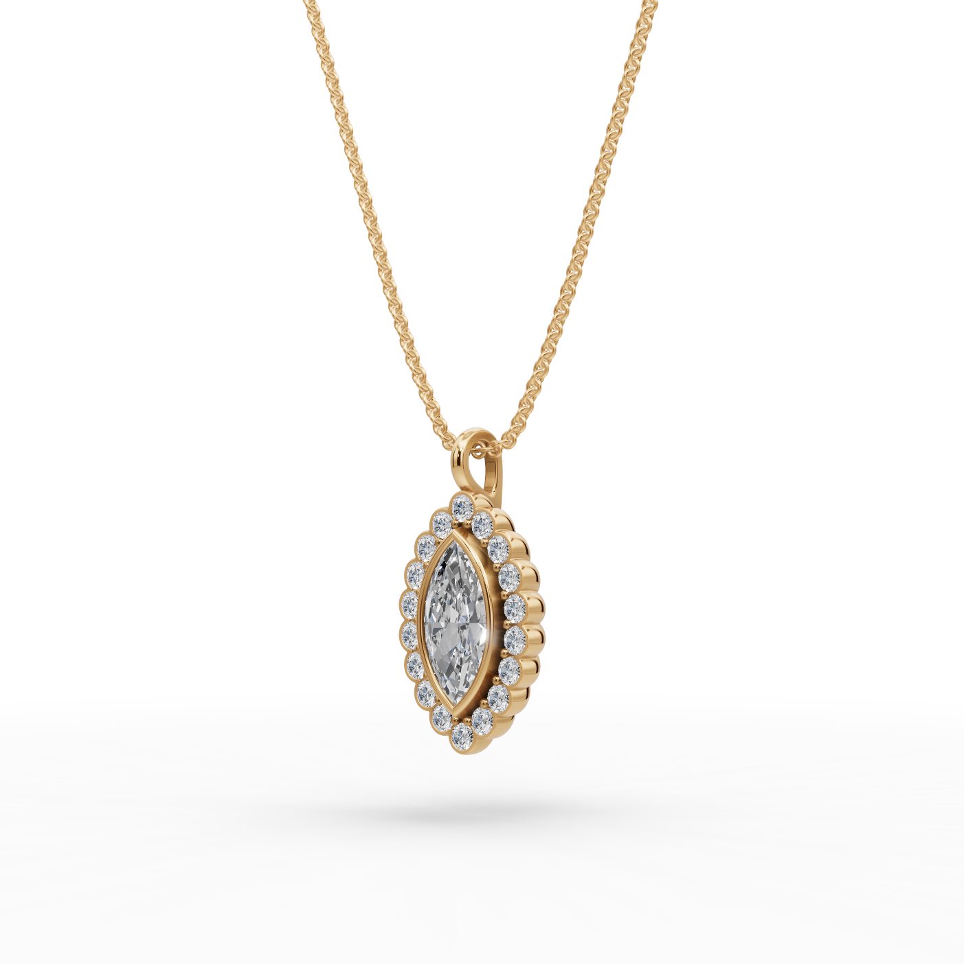 Serene Promise Marquise Lab-Grown Diamond Halo Pendant in yellow gold