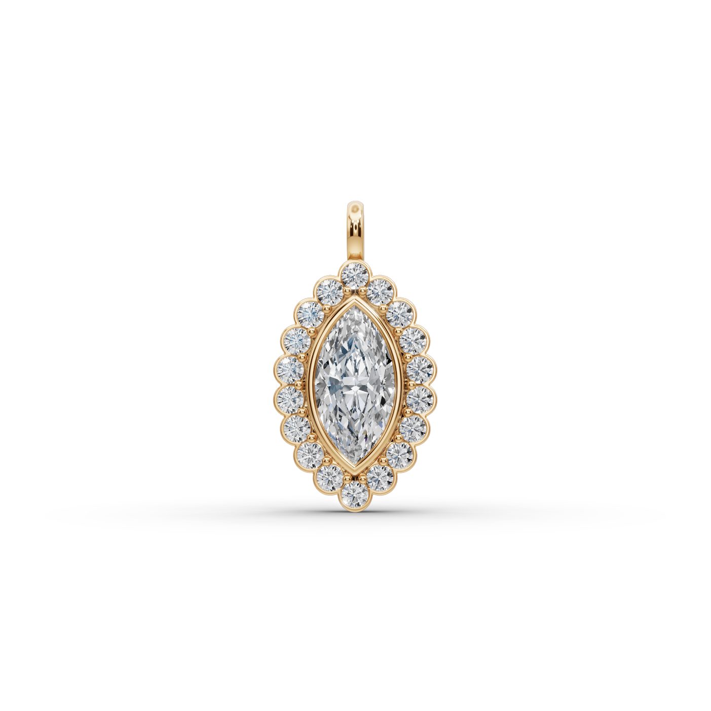 Serene Promise Marquise Lab-Grown Diamond Halo Pendant in yellow gold, set with lab-grown diamonds