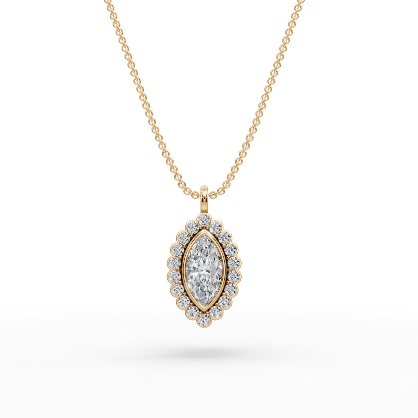 Serene Promise Marquise Lab-Grown Diamond Halo Pendant in yellow gold
