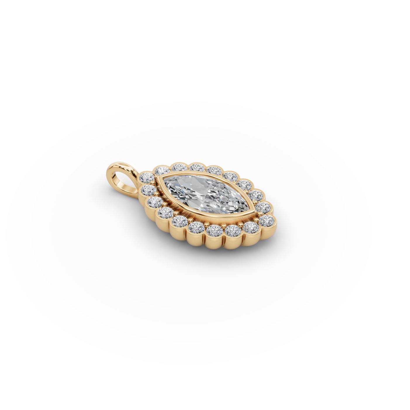 Serene Promise Marquise Lab-Grown Diamond Halo Pendant in yellow gold