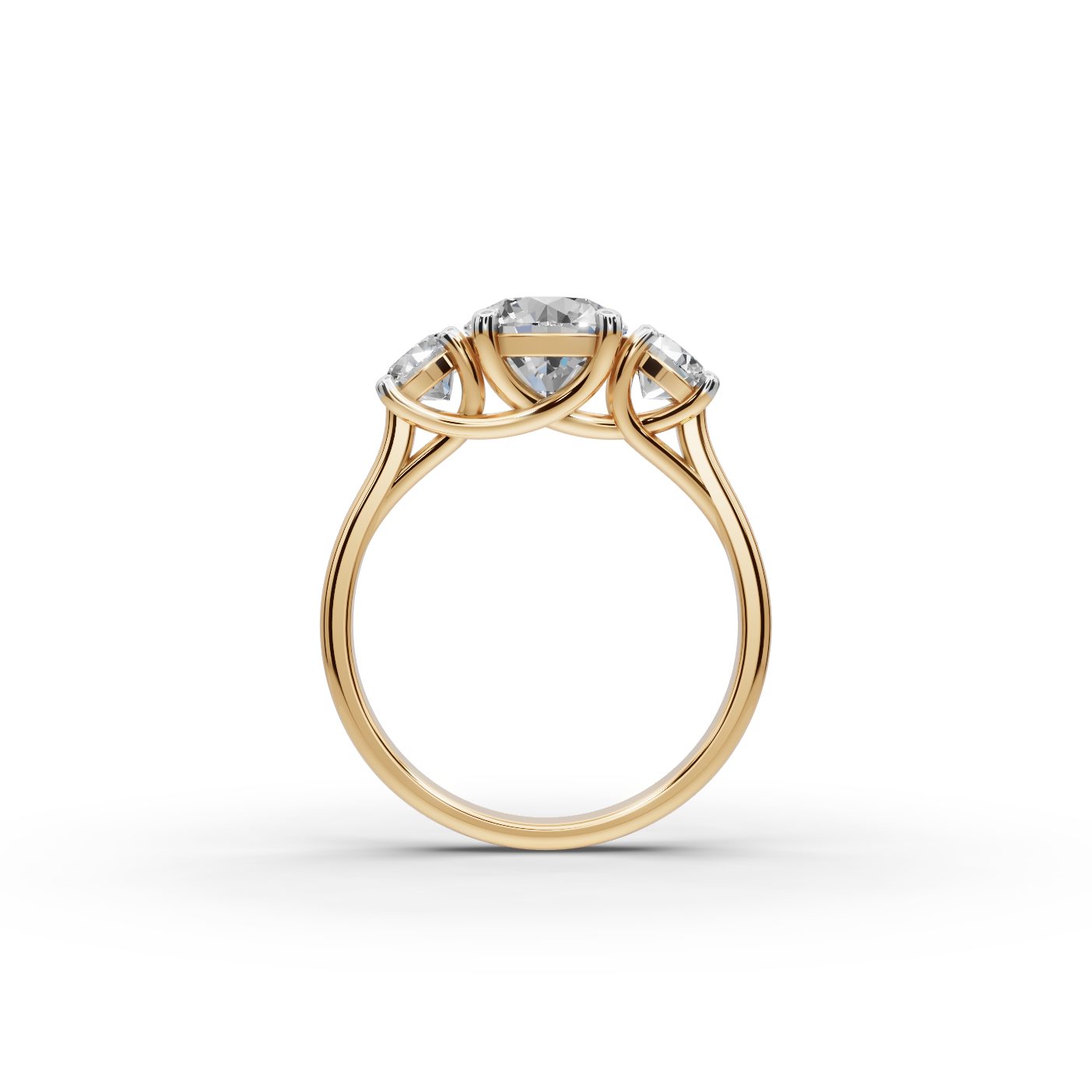 Opulent Light Round Lab-Grown Diamond Three Stone Ring in yellow gold
