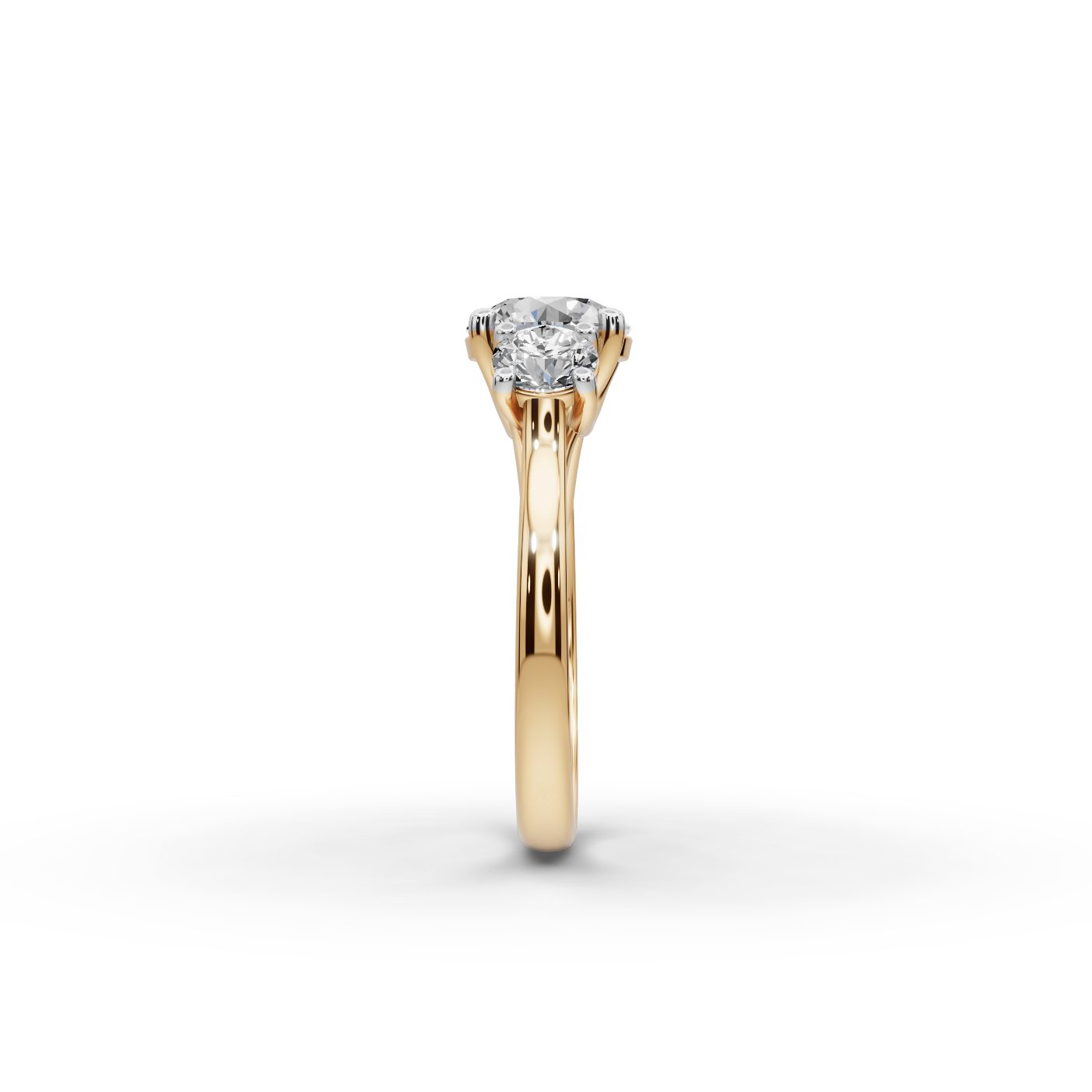 Opulent Light Round Lab-Grown Diamond Three Stone Ring in yellow gold