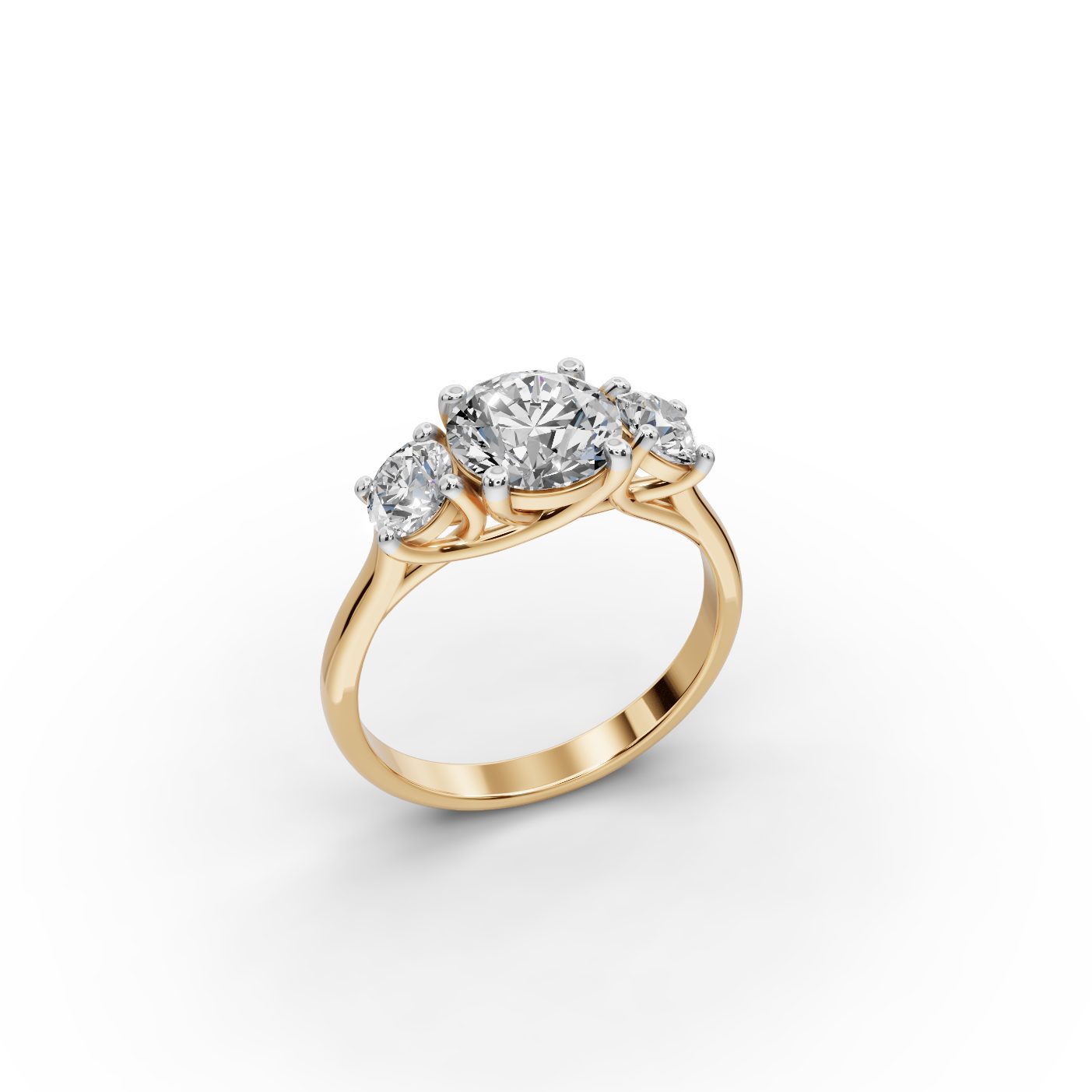 Opulent Light Round Lab-Grown Diamond Three Stone Ring in yellow gold