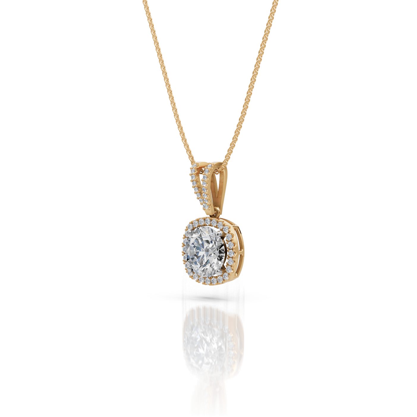 Royal Grace Round Lab-Grown Diamond Halo Pendant in yellow gold