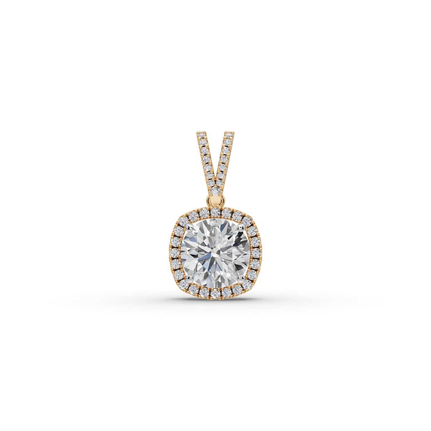 Royal Grace Round Lab-Grown Diamond Halo Pendant in yellow gold, set with lab-grown diamonds