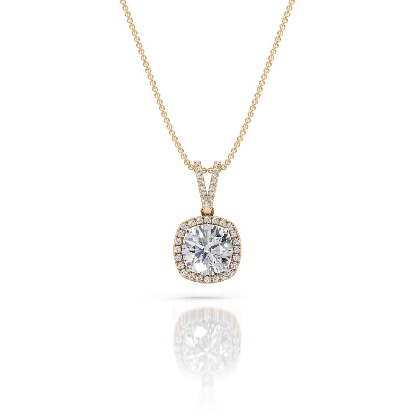 Royal Grace Round Lab-Grown Diamond Halo Pendant in yellow gold