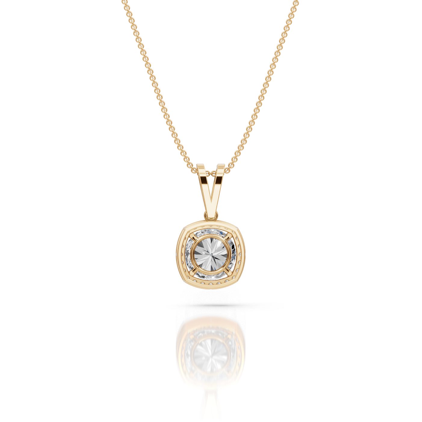 Royal Grace Round Lab-Grown Diamond Halo Pendant in yellow gold