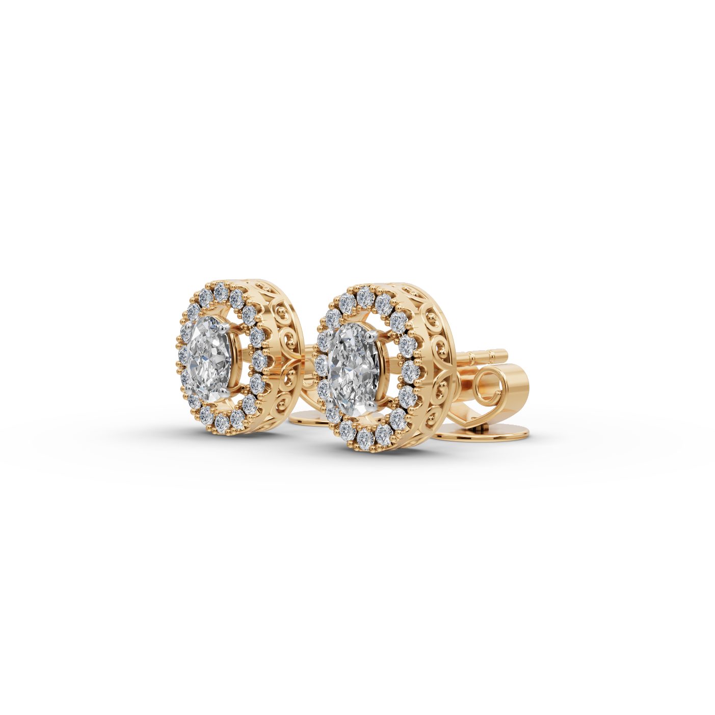 Infinite Cascade Oval Lab-Grown Diamond Studs Earring in yellow gold