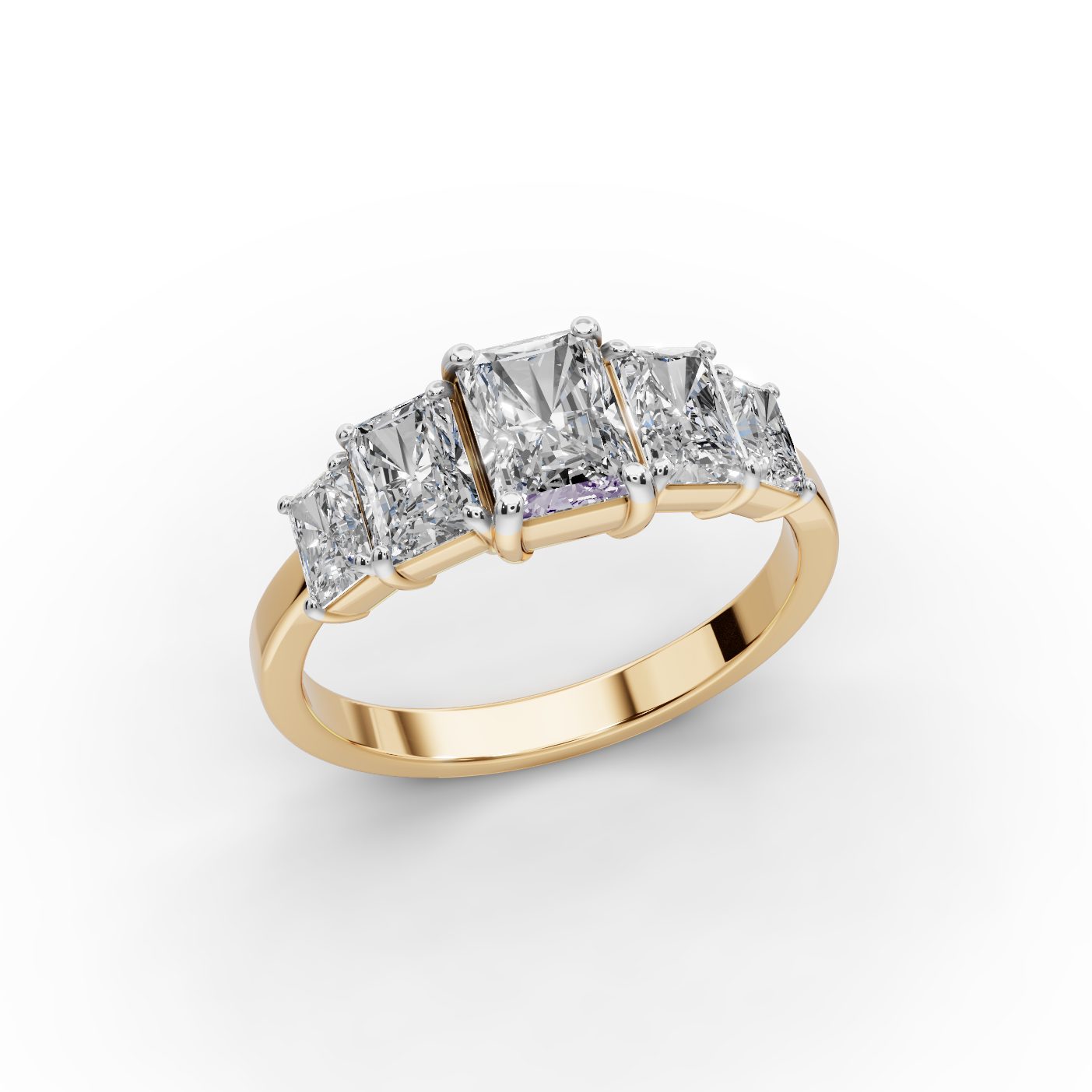 Midnight Dew Radiant Lab-Grown Diamond Five Stone Ring in yellow gold
