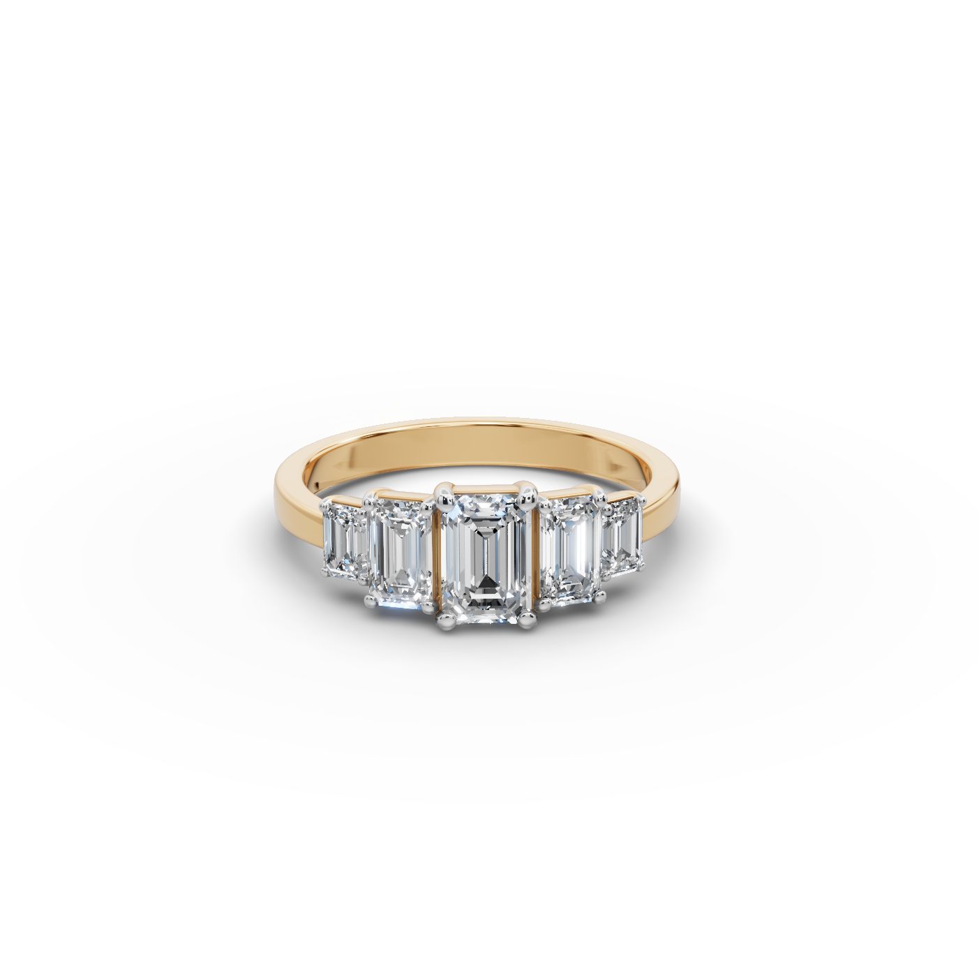 Regal Light Emerald Lab-Grown Diamond Five Stone Ring in yellow gold, set with lab-grown diamonds