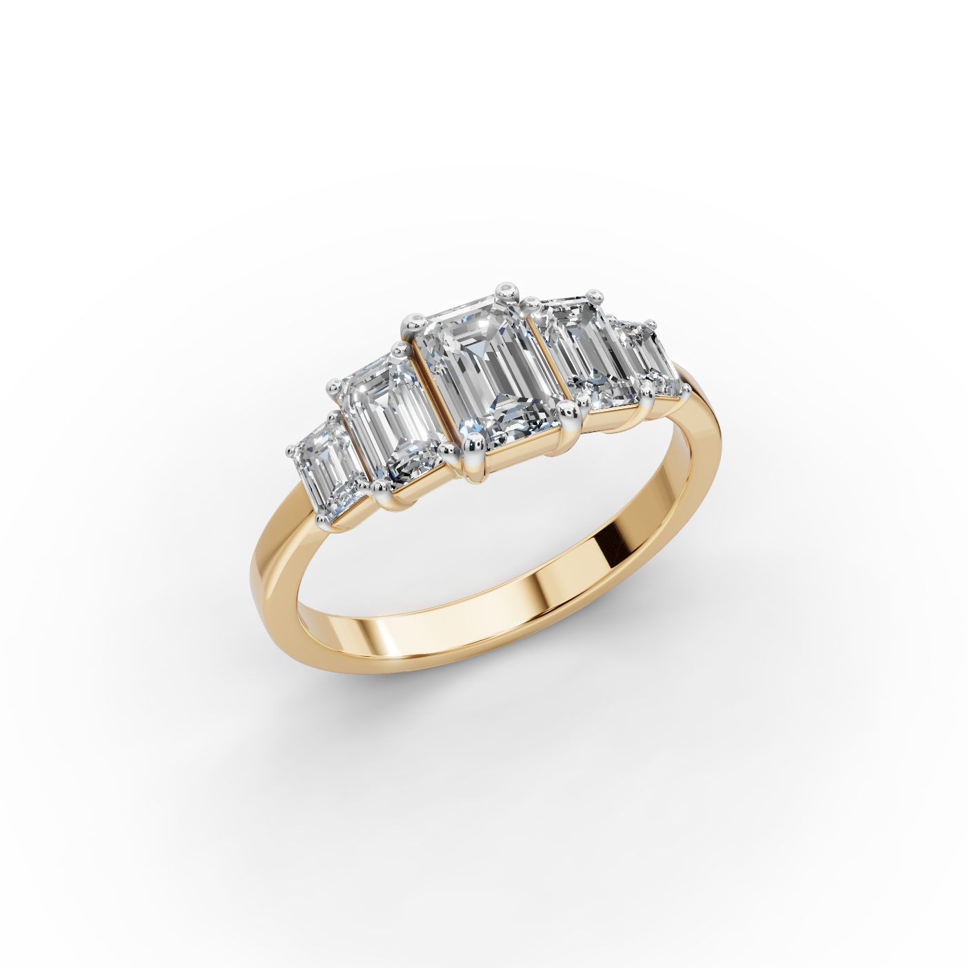 Regal Light Emerald Lab-Grown Diamond Five Stone Ring in yellow gold