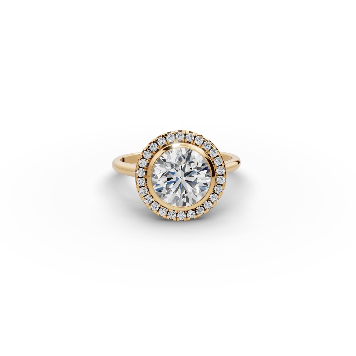 Majestic Bloom Round Lab-Grown Diamond Halo Ring in yellow gold, set with lab-grown diamonds