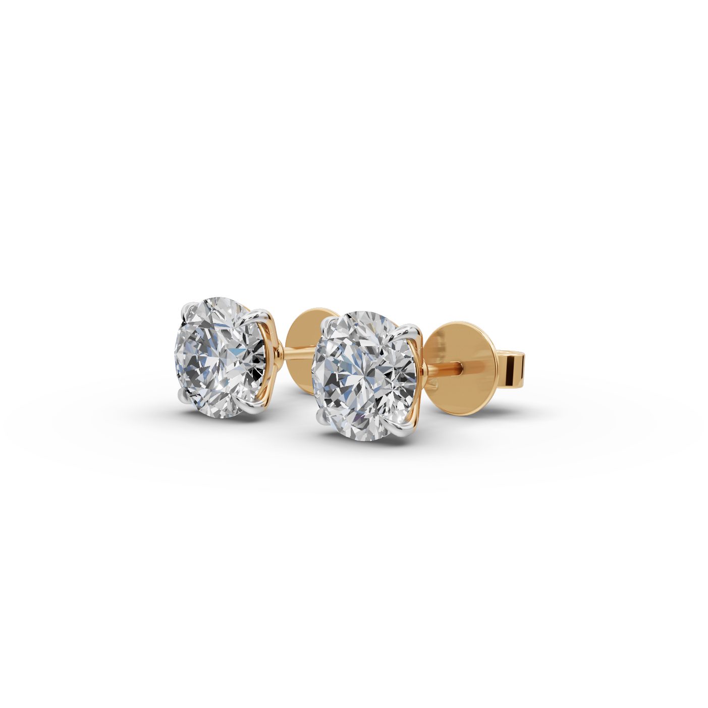 Graceful Cascade Round Lab-Grown Diamond Studs Earring in yellow gold, set with lab-grown diamonds