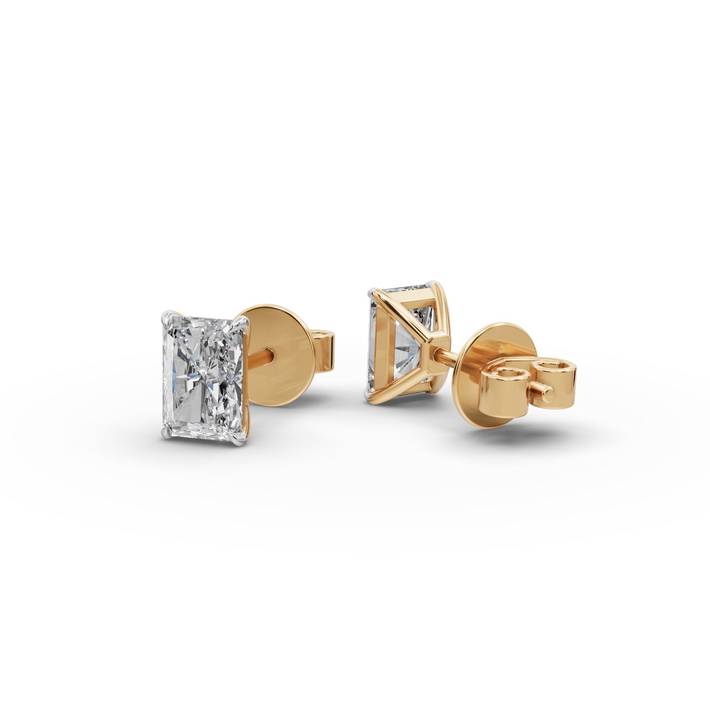 Graceful Signature Radiant Lab-Grown Diamond Studs Earring in yellow gold