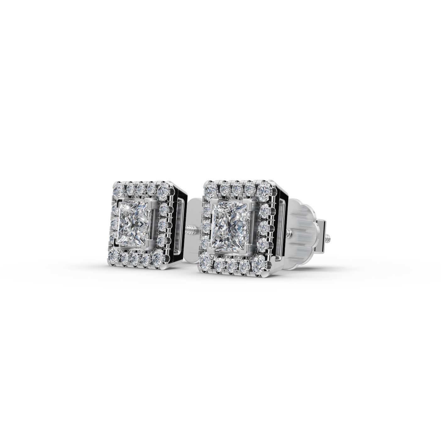 Royal Light Princess Halo Stud Lab-Grown Diamond Silver Earring in silver