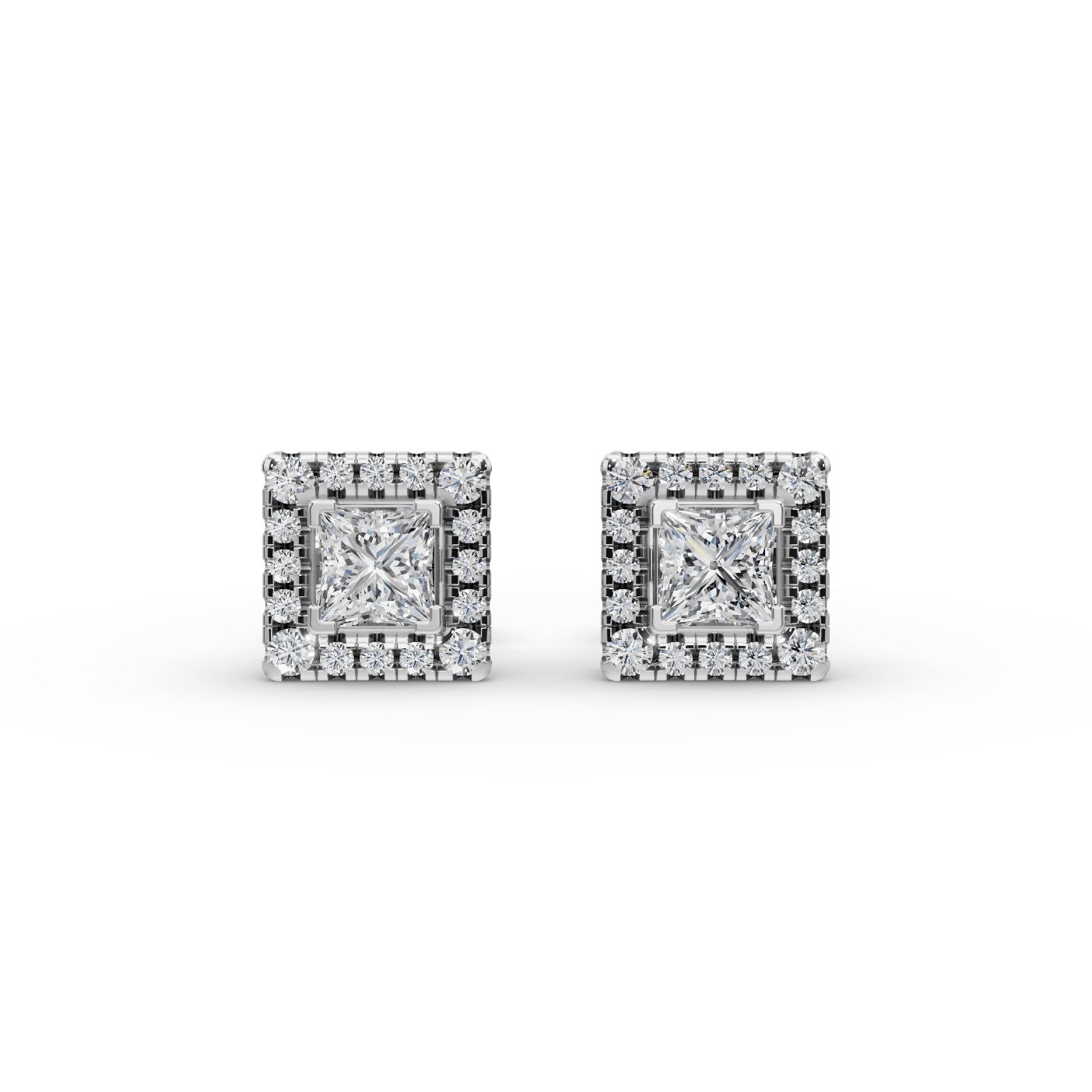 Royal Light Princess Halo Stud Lab-Grown Diamond Silver Earring in silver, set with lab-grown diamonds