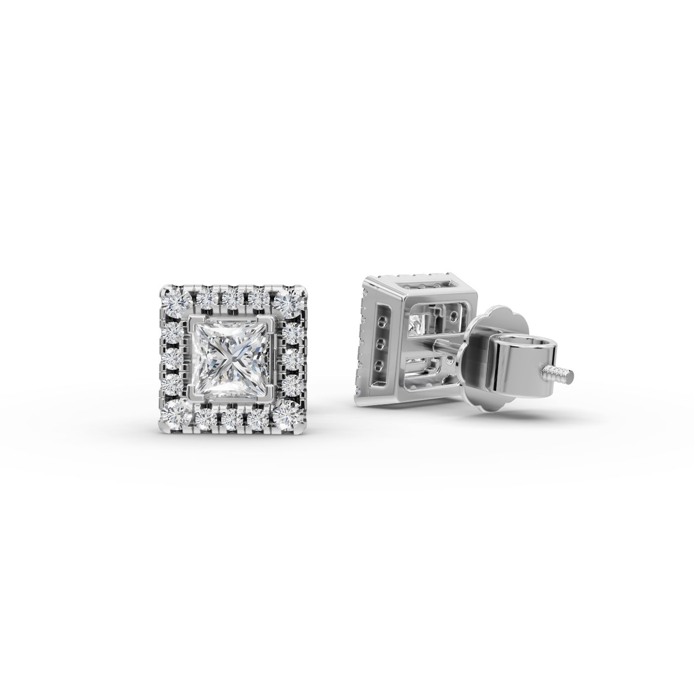 Royal Light Princess Halo Stud Lab-Grown Diamond Silver Earring in silver