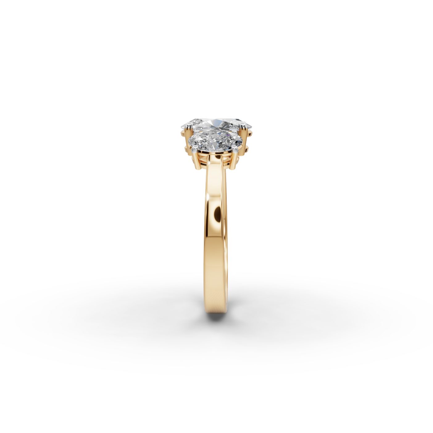 Pristine Bloom Oval Lab-Grown Diamond Three Stone Ring in yellow gold