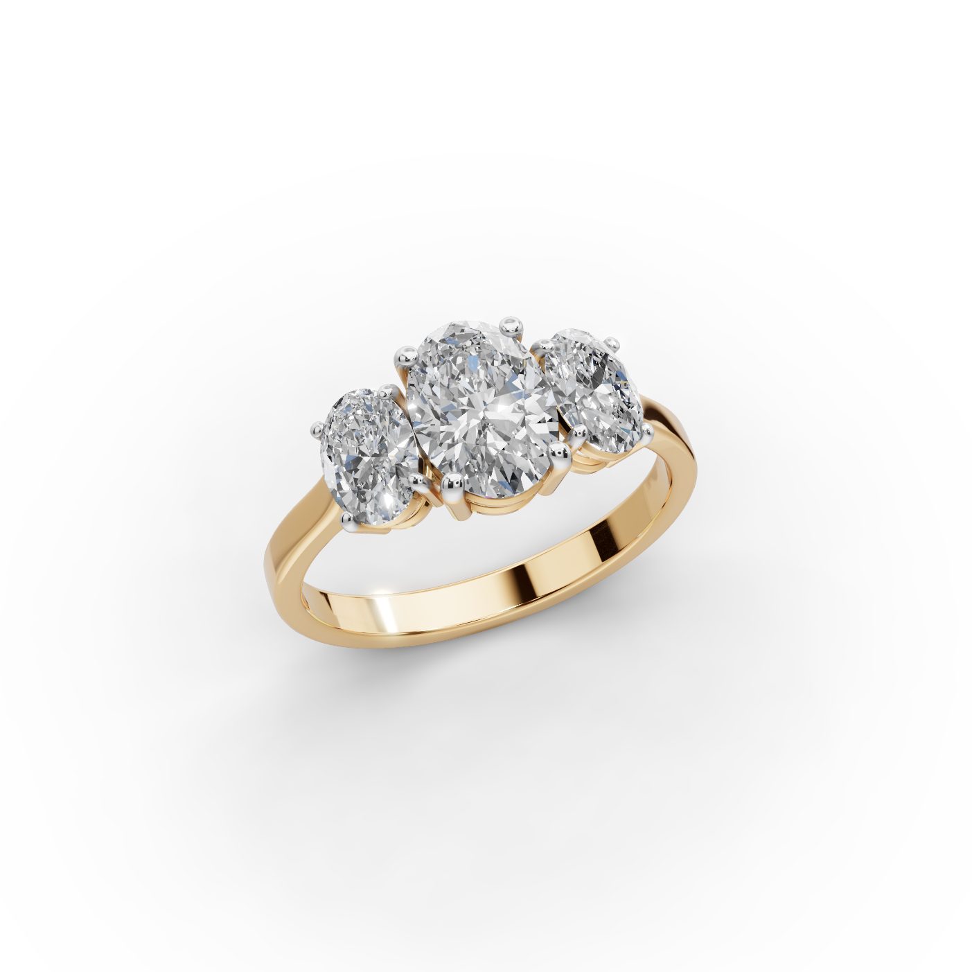 Pristine Bloom Oval Lab-Grown Diamond Three Stone Ring in yellow gold