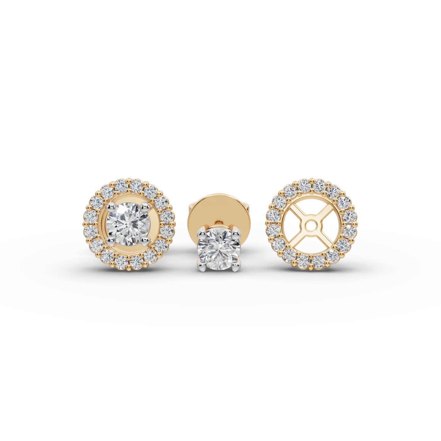 Midnight Muse Round Lab-Grown Diamond Studs Earring in yellow gold, set with lab-grown diamonds