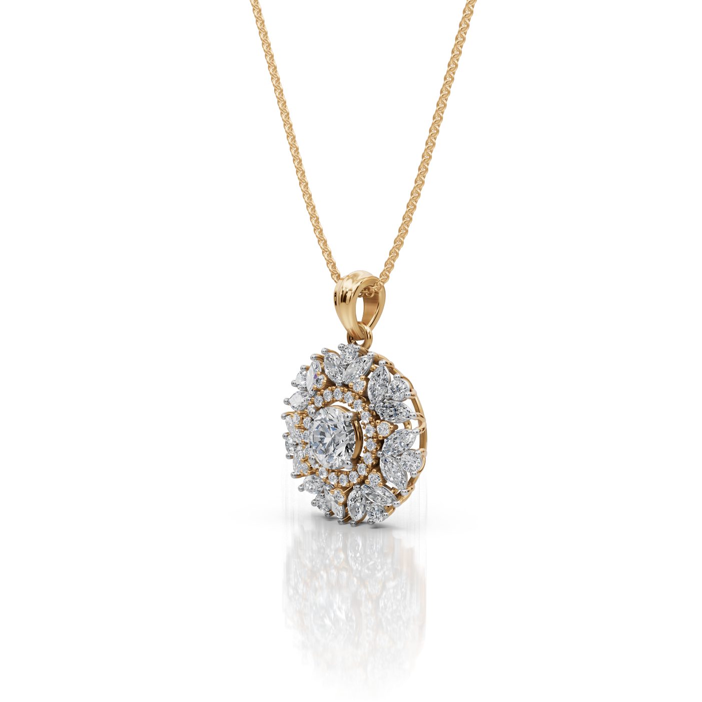 Opulent Trail Marquise Lab-Grown Diamond Halo Pendant in yellow gold