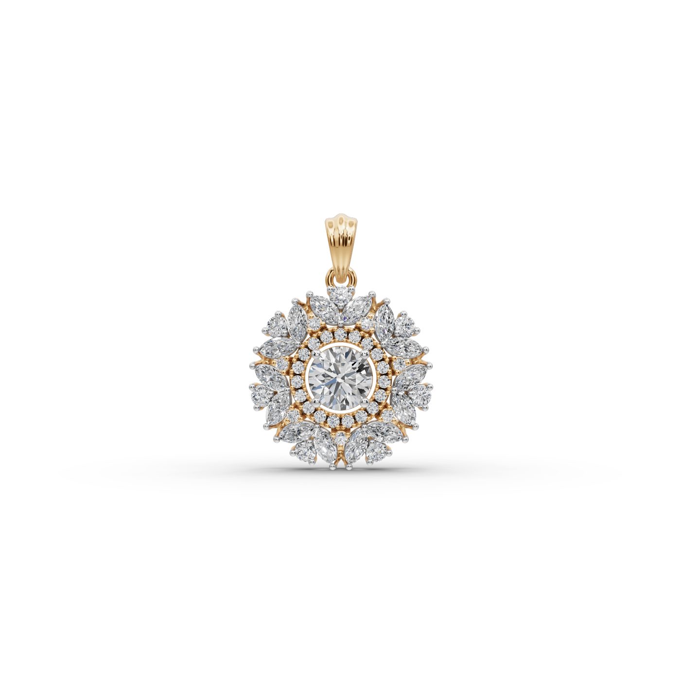 Opulent Trail Marquise Lab-Grown Diamond Halo Pendant in yellow gold, set with lab-grown diamonds