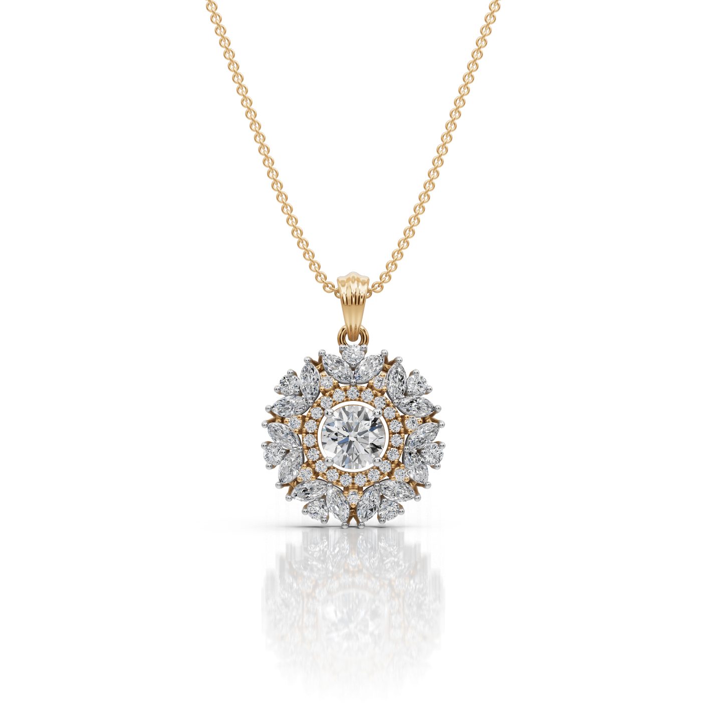 Opulent Trail Marquise Lab-Grown Diamond Halo Pendant in yellow gold