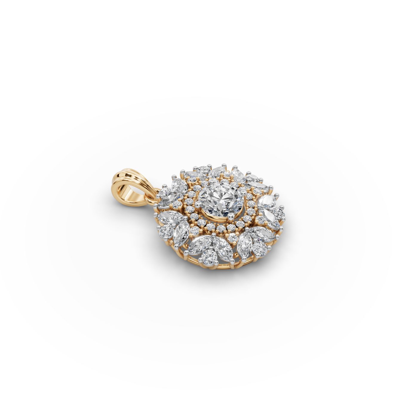 Opulent Trail Marquise Lab-Grown Diamond Halo Pendant in yellow gold