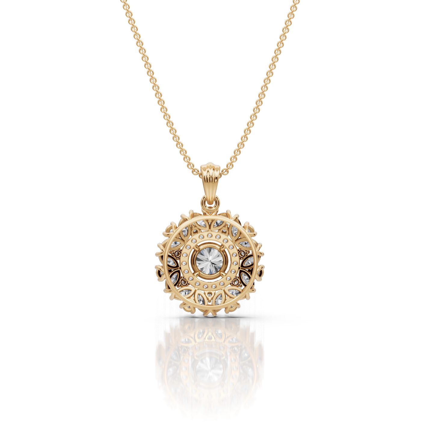 Opulent Trail Marquise Lab-Grown Diamond Halo Pendant in yellow gold