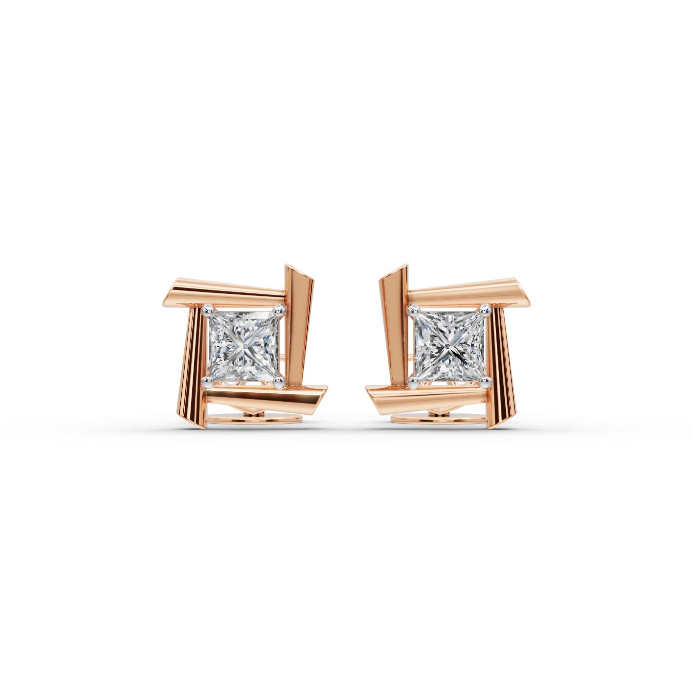 Celestial Aura Princess Lab-Grown Diamond Studs Earring in rose gold