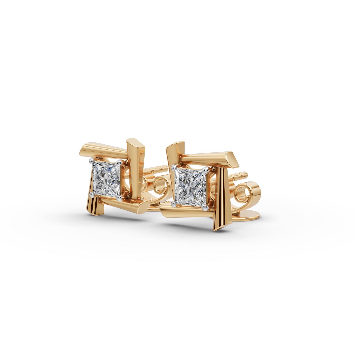 Celestial Aura Princess Lab-Grown Diamond Studs Earring in yellow gold