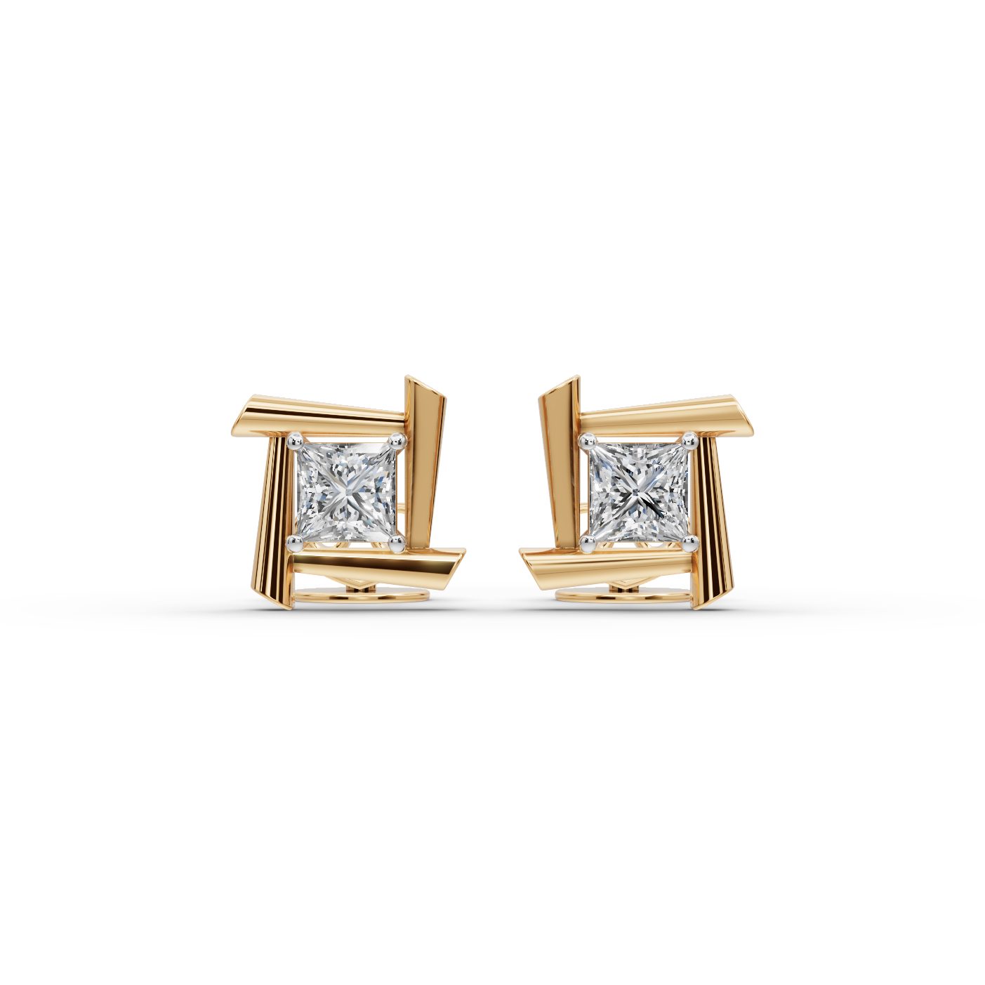 Celestial Aura Princess Lab-Grown Diamond Studs Earring in yellow gold, set with lab-grown diamonds