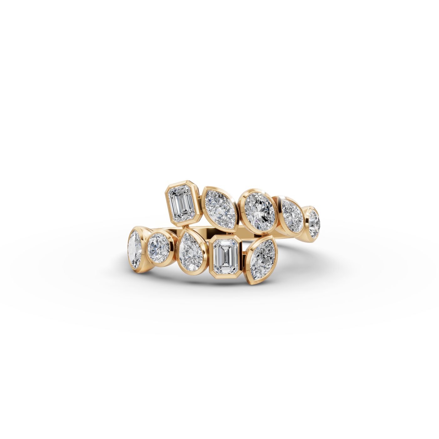 Morning Line Emerald Lab-Grown Diamond Cocktail Ring in yellow gold, set with lab-grown diamonds