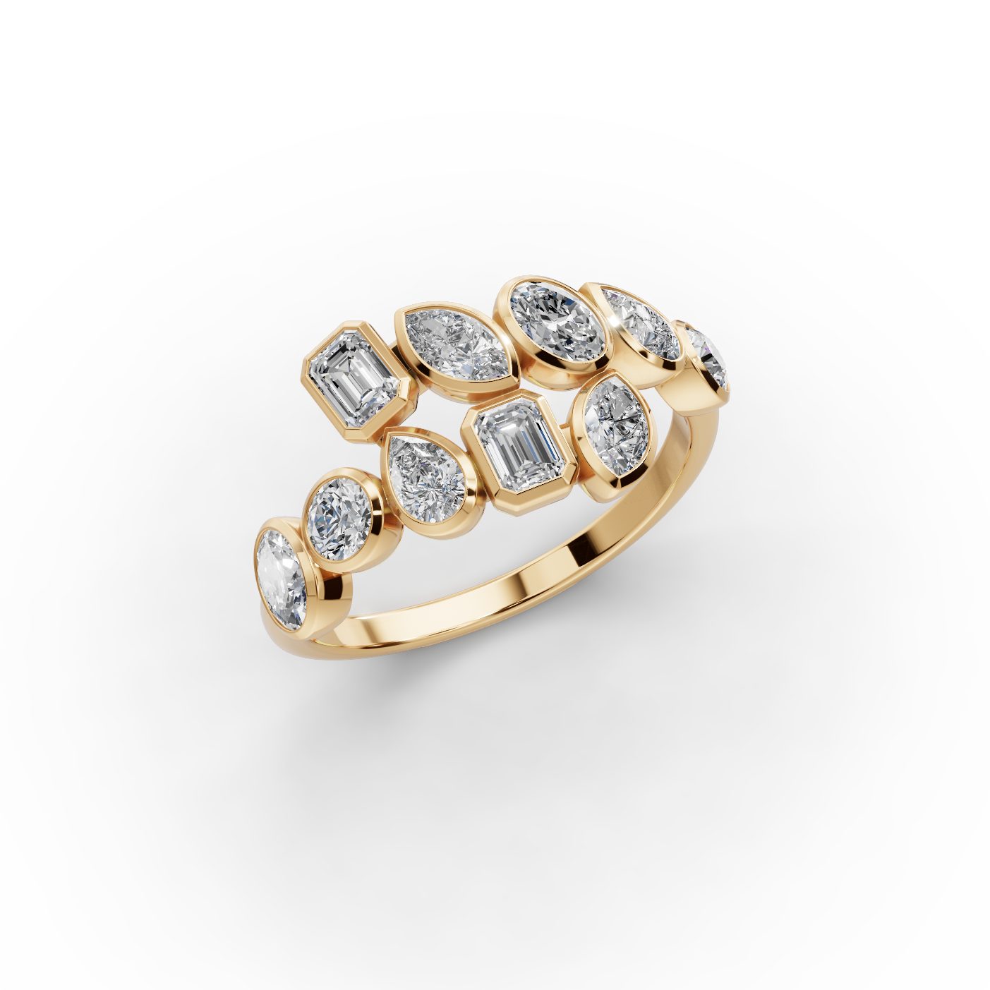 Morning Line Emerald Lab-Grown Diamond Cocktail Ring in yellow gold