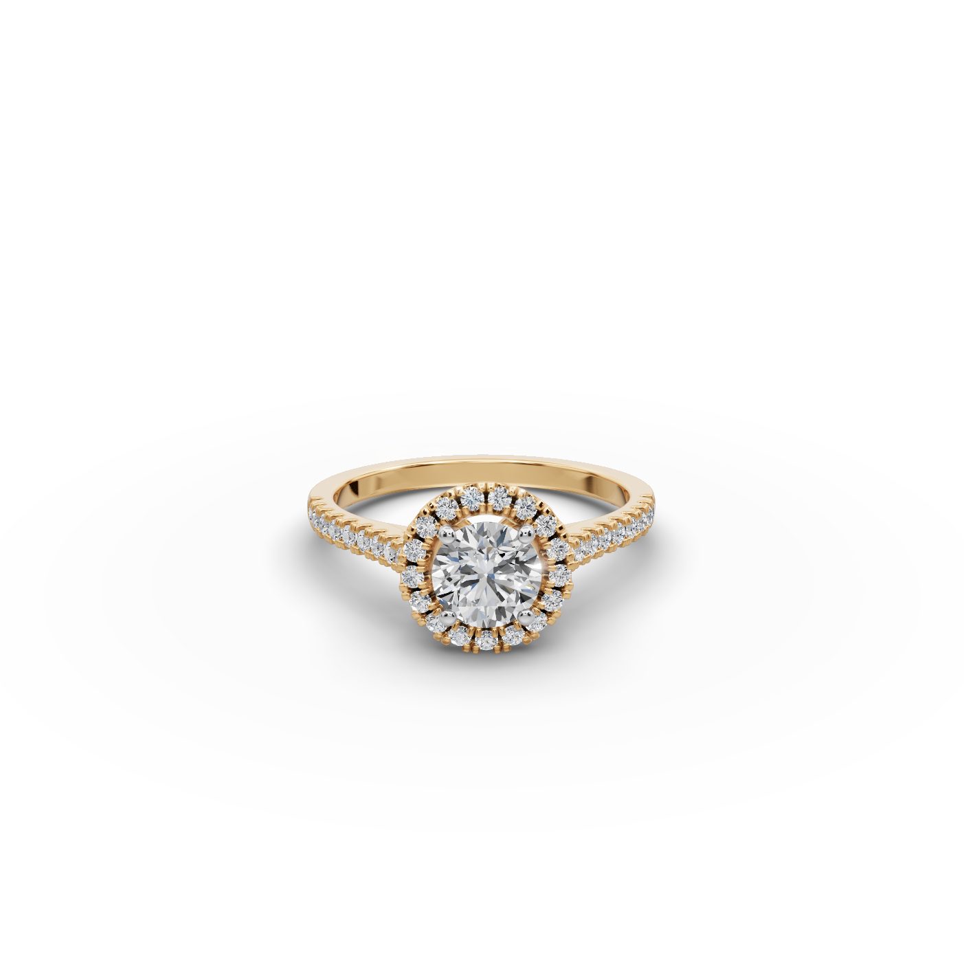 Eternal Aura Round Lab-Grown Diamond Halo Ring in yellow gold, set with lab-grown diamonds