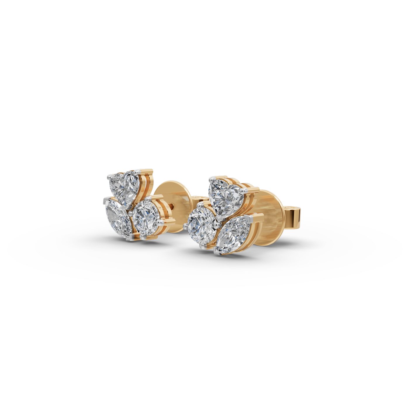 Serene Cascade Round Lab-Grown Diamond Studs Earring in yellow gold