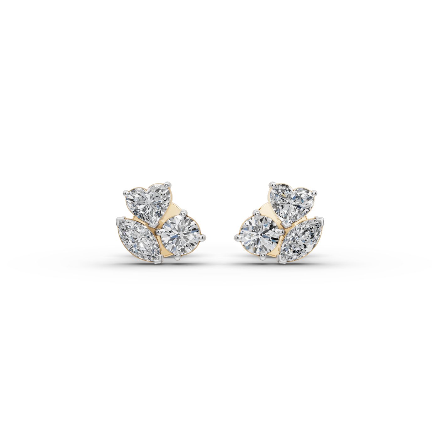 Serene Cascade Round Lab-Grown Diamond Studs Earring in yellow gold, set with lab-grown diamonds