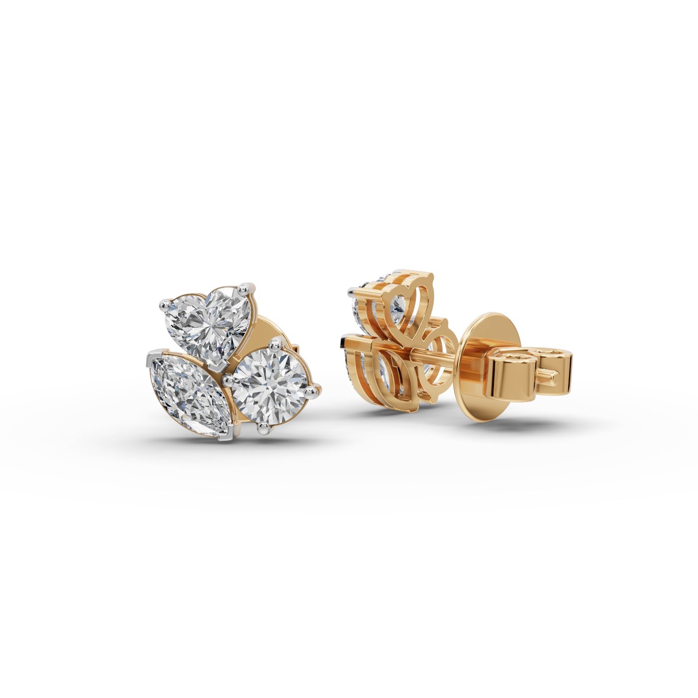 Serene Cascade Round Lab-Grown Diamond Studs Earring in yellow gold