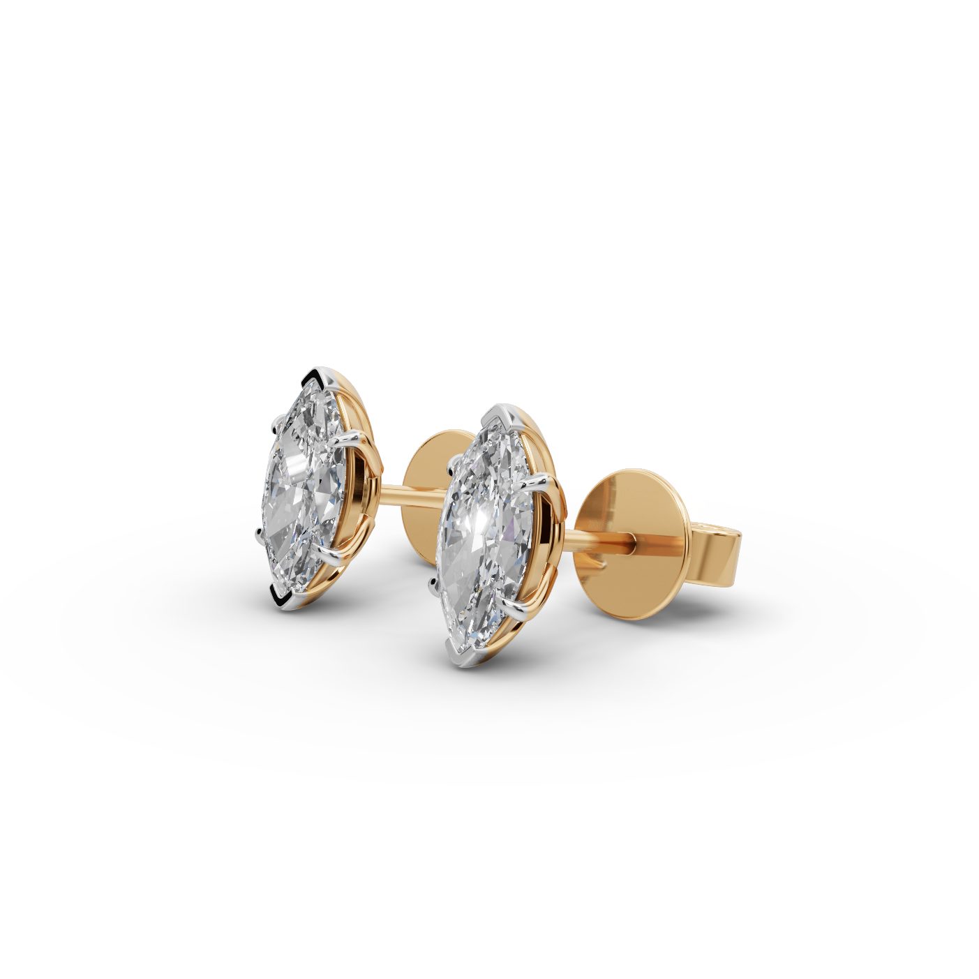 Infinite Line Marquise Lab-Grown Diamond Studs Earring in yellow gold, set with lab-grown diamonds