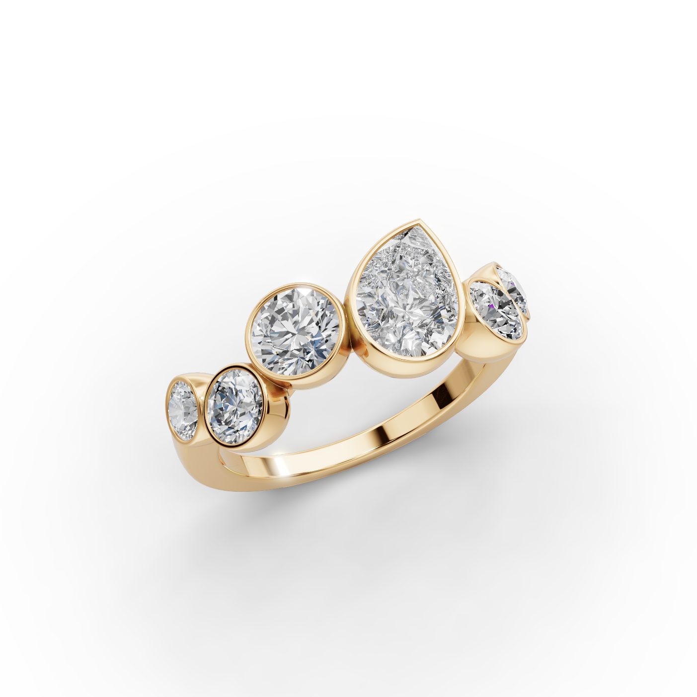 Graceful Ember Pear Lab-Grown Diamond Five Stone Ring in yellow gold